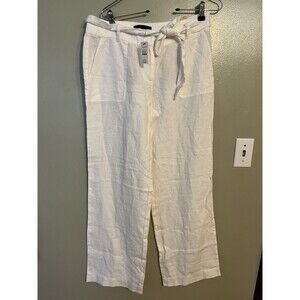 Talbots Womens Wide Leg Belted Paper Bag 100% Linen Pant Size 4 NWT